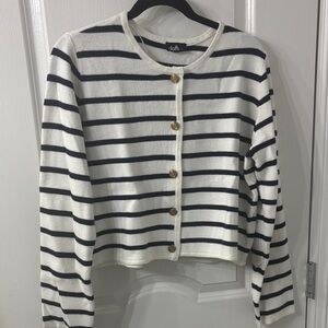 Dotti Navy Blue and White Striped Sweater Cardigan